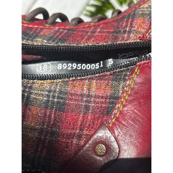 Remonte Leather Ankle Boots Wool Plaid Panels Zip Entry Lace Up EU 38 Chunky - Picture 8 of 10